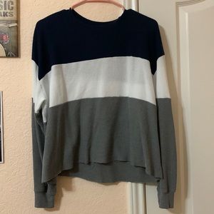 Blue, white, and gray sweater